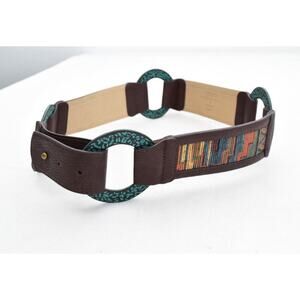 Chicos Mix Print Boho Belt Small Metal Circle Textured Southwest